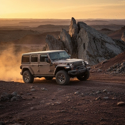 Jeep in rugged terrain, showcasing adventurous lifestyle